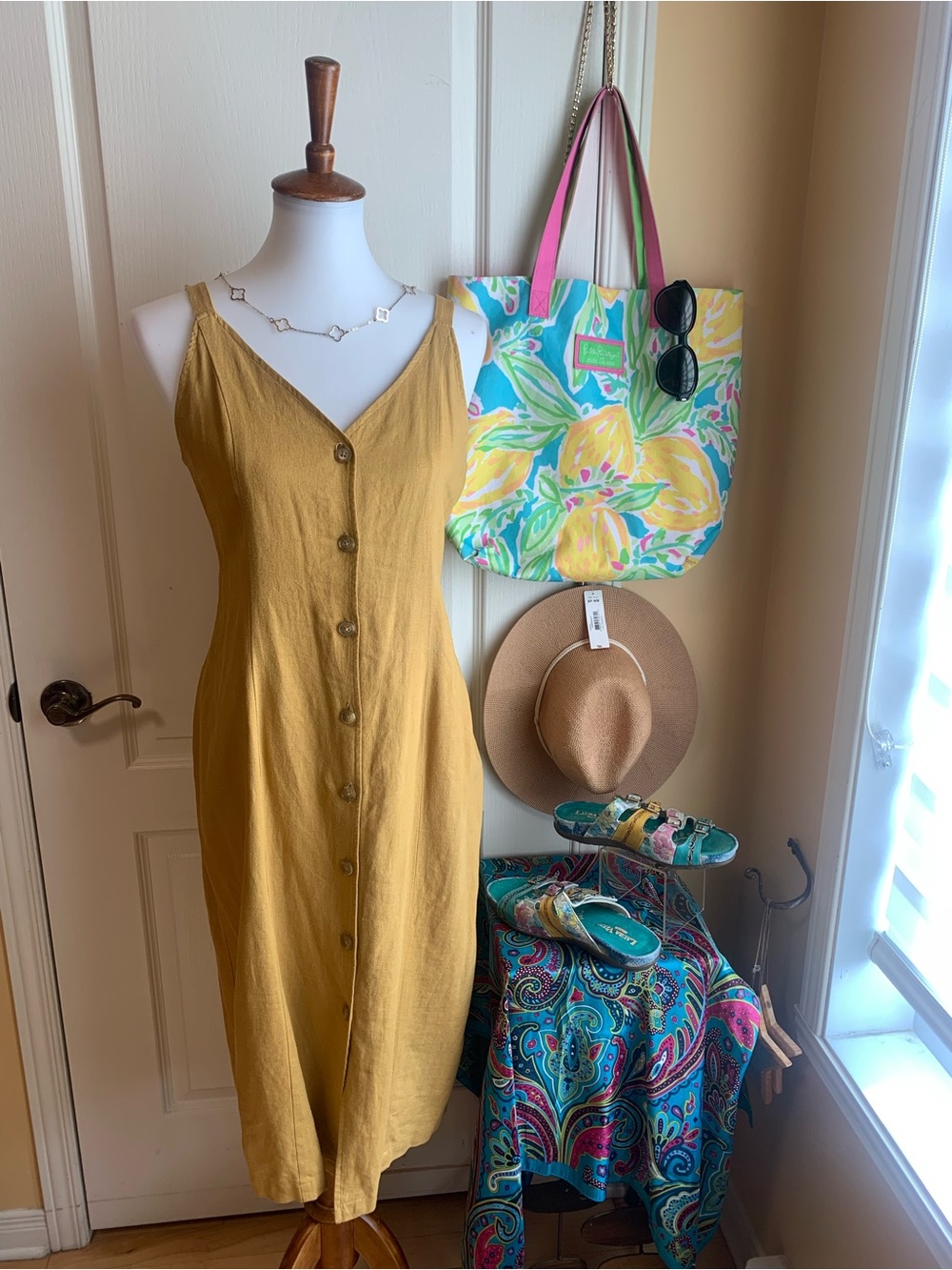 Sale 25$Nordstrom  Button-Front Dress linen yellow